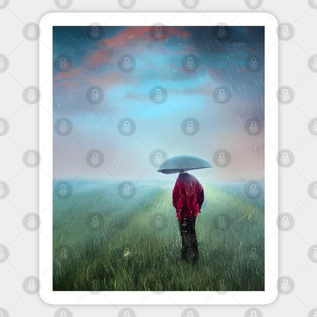 Lonely Mushroom on a Rainy Day Trippy Tee Sticker by Absurd Psychedelia